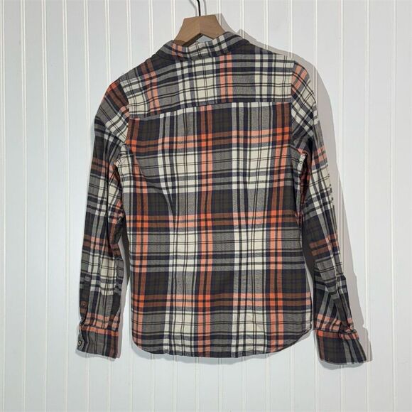 The North Face Plaid Flannel Shirt M Orange Brown Cream Button Up 100% Cotton - Picture 3 of 8